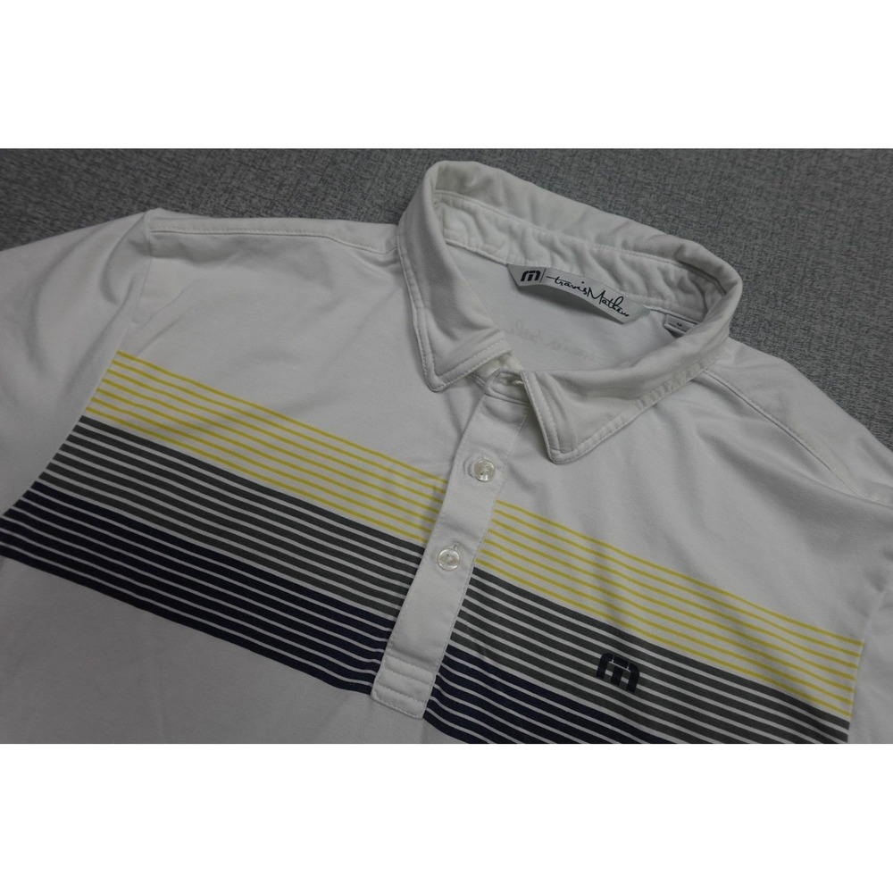 Travis Mathew Polo Mens Medium White Stripe Golf Performance Stretch Soft